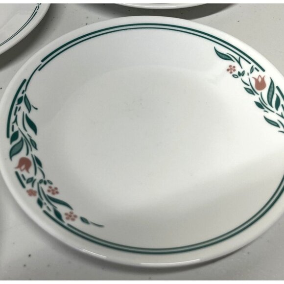 Lot of 5 Corelle Rosemarie 6.75 Inch Dessert Bread Plates Tulip Green Pink VTG - Picture 7 of 10